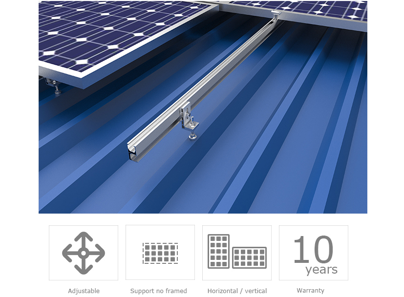 Sistema de soportes de montaje solar fotovoltaico para techo de metal