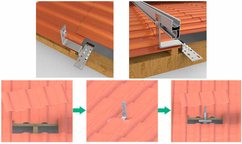 Gancho de techo solar para tejas de hormigón