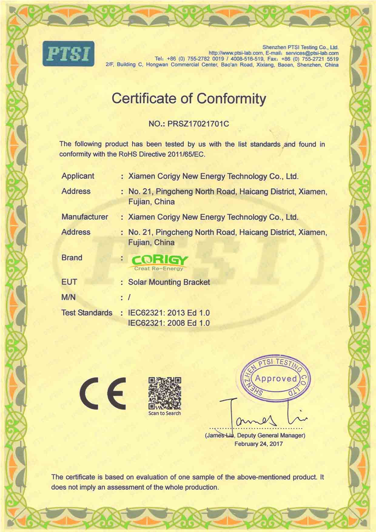 Certificación CE para la energía solar sistema de montaje corigy